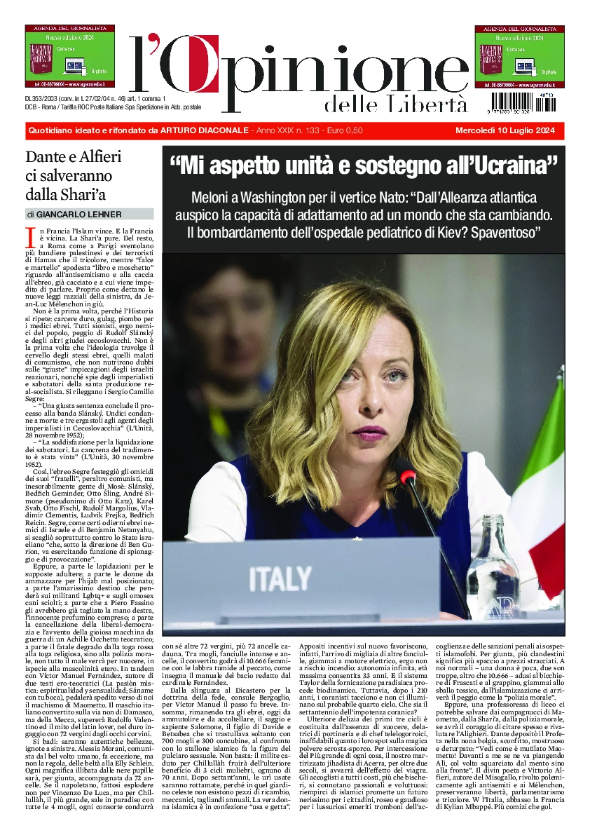 Prima-pagina-opinione della liberta-edizione-di-oggi-2024-07-10